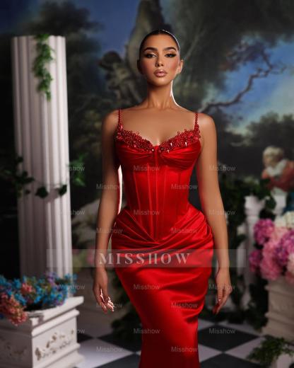 Elegant Satin Mermaid Sleeveless Spaghetti Straps Long Prom Dresses