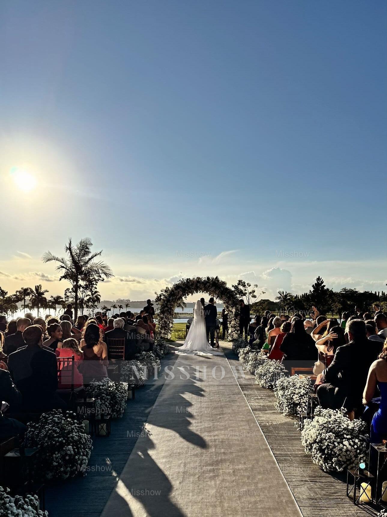 Elegant White A-Line Long Sleeves Beaded Lace Capel Train Long Wedding Dresses