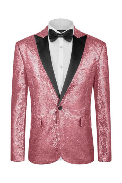 Fancy Rose Gold Sequins Peaked Lapel Prom Suit Ensemble