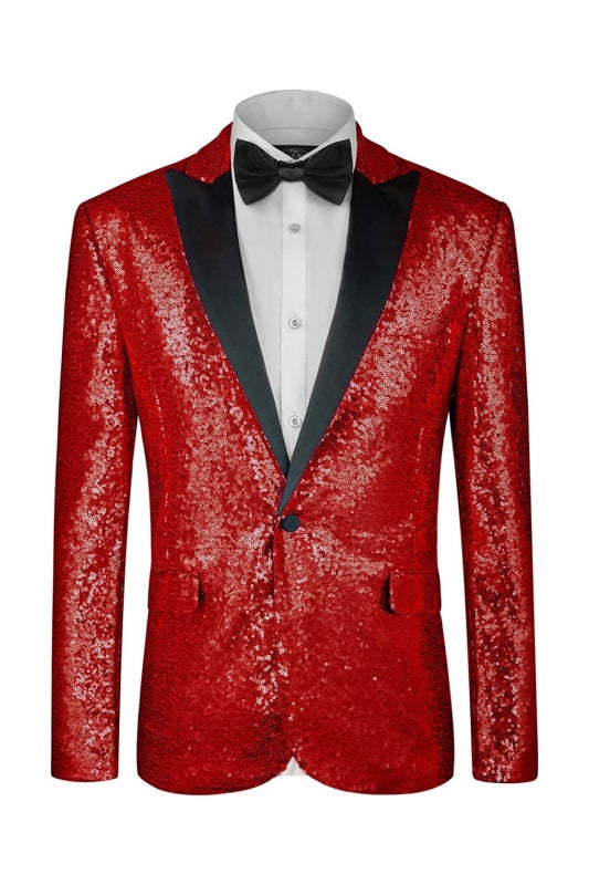 Chic Red Peaked Lapel Two-Piece Sequined Prom Suit