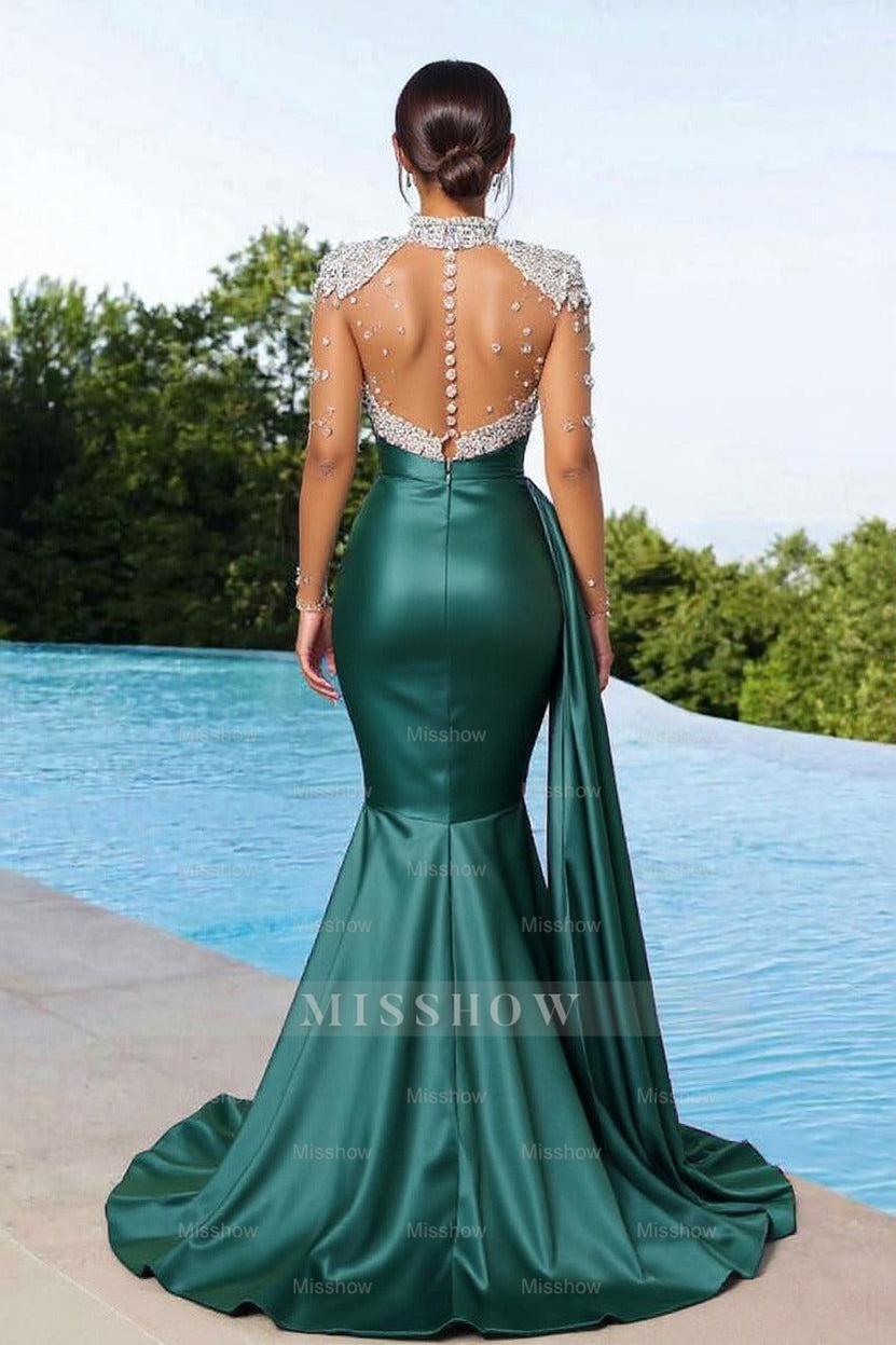 Emerald Green Sweetheart Sparkle Beaded Evening Dress with Train
