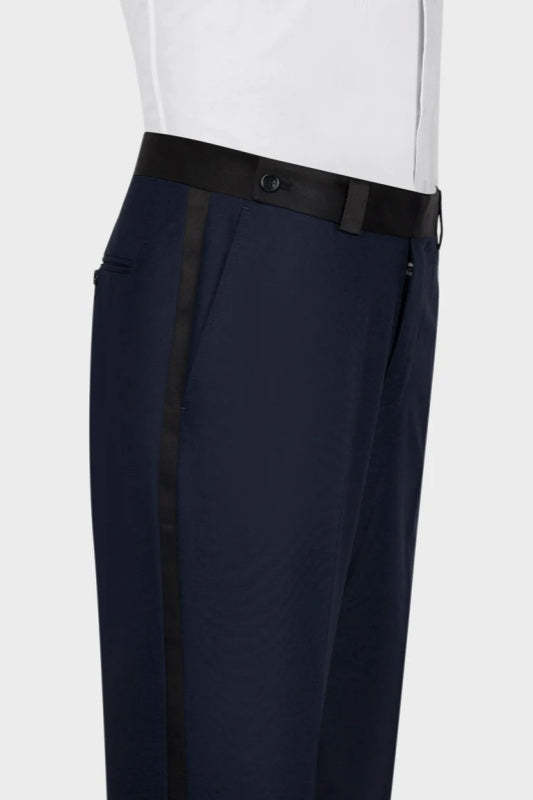 Navy Blue Shawl Collar Three-Piece Wedding Men's Ensemble