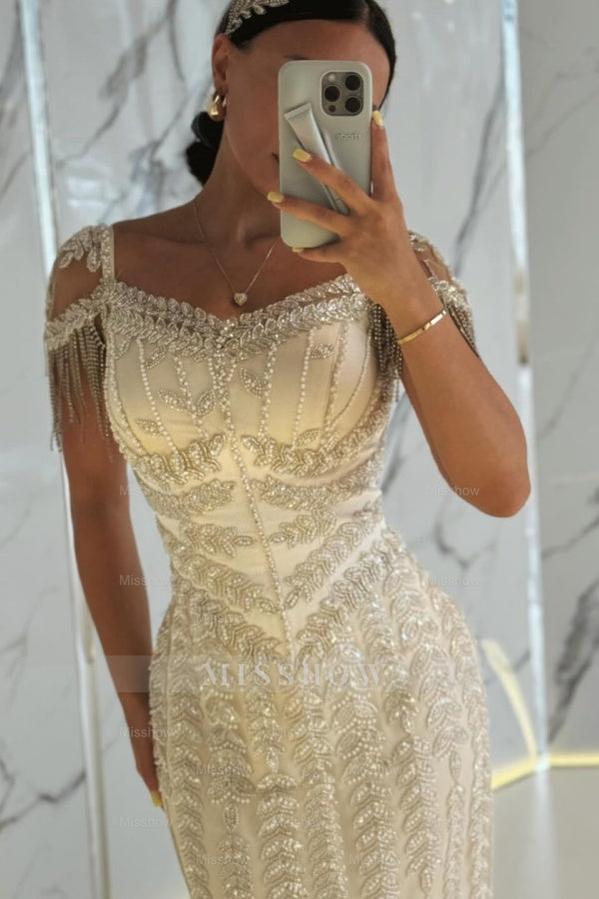 Exquisite Column Portrait Square Neck Floor-Length Evening Dresses with Slit