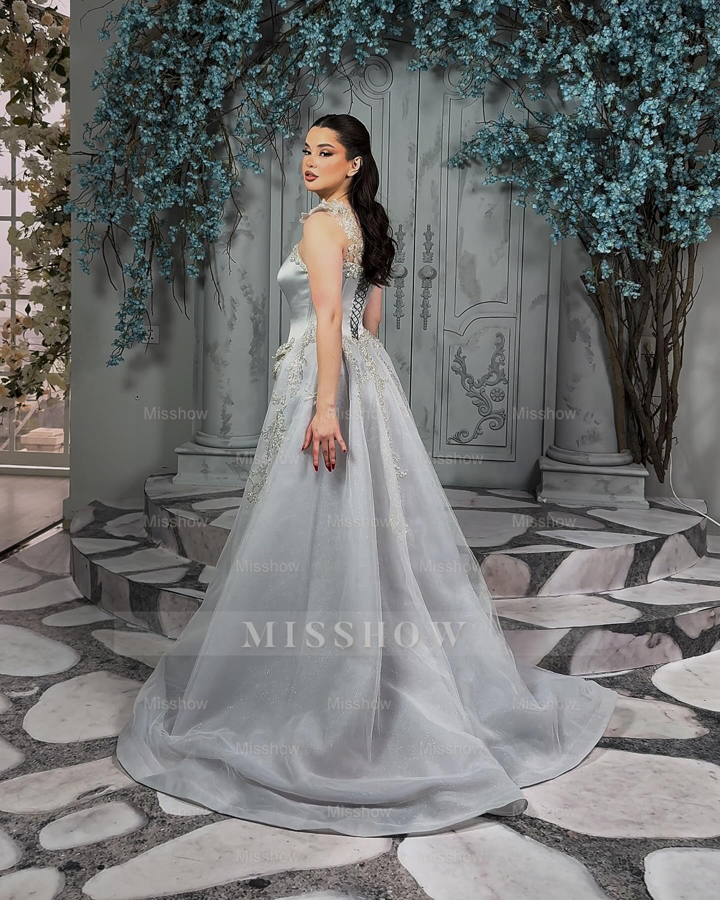 Exquisite Silver Strapless Sleeveless Beaded Mermaid Formal Dress with Detachable Train