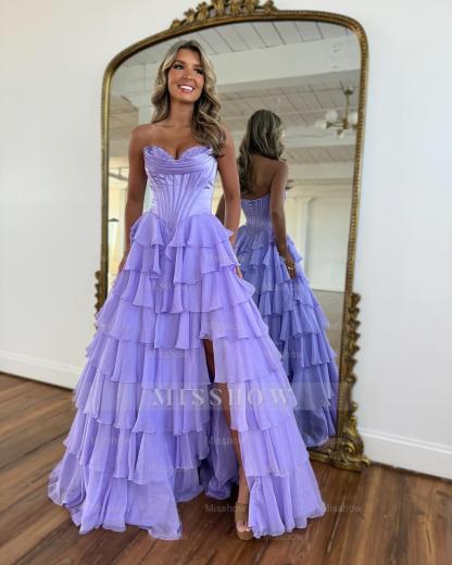 Eye-Catching Fuchsia A-Line Sweetheart Sleeveless Prom Dress with Front Split