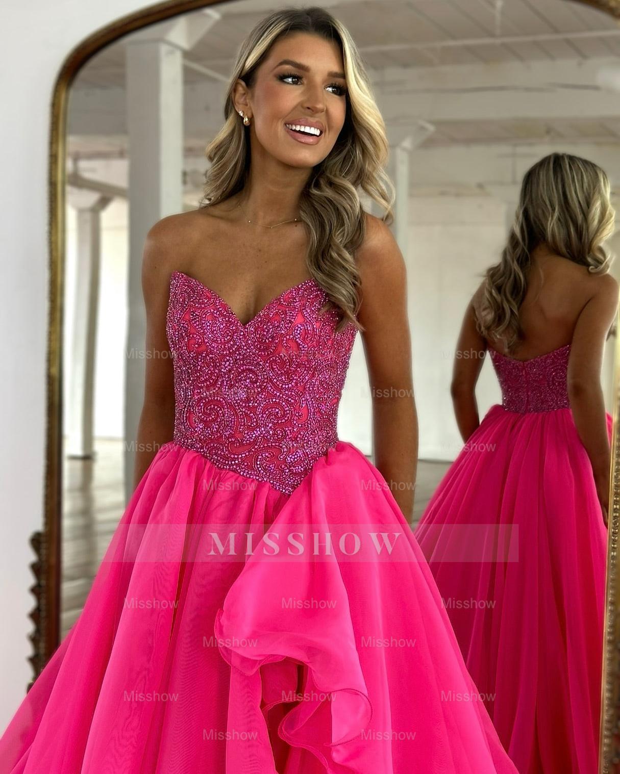 Eye-Catching Fuchsia A-Line Sweetheart Sleeveless Prom dress with Beadings