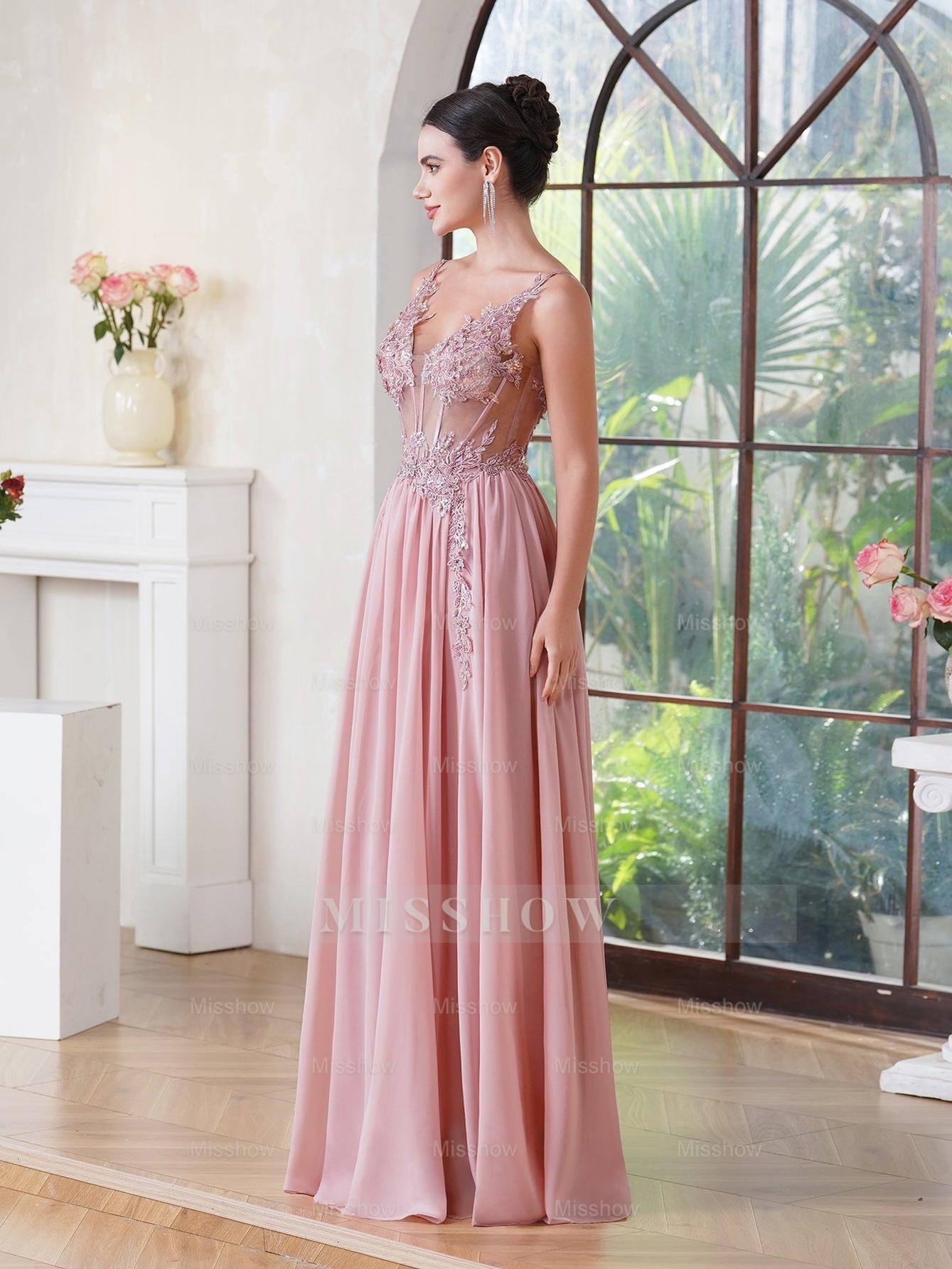 Fabulous A-line Spaghetti Straps Pleated Chiffon Floor Length Dress with Appliques