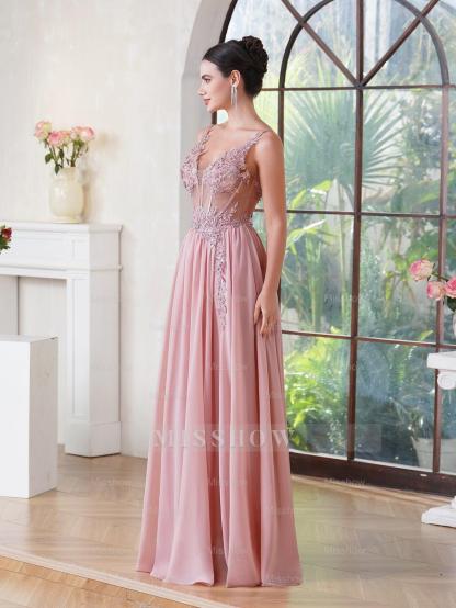 Fabulous A-line Spaghetti Straps Pleated Chiffon Floor Length Dress with Appliques