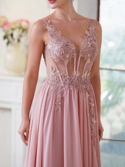Fabulous A-line Spaghetti Straps Pleated Chiffon Floor Length Dress with Appliques