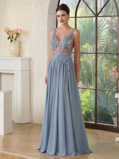 Fabulous A-line Spaghetti Straps Pleated Chiffon Floor Length Dress with Appliques