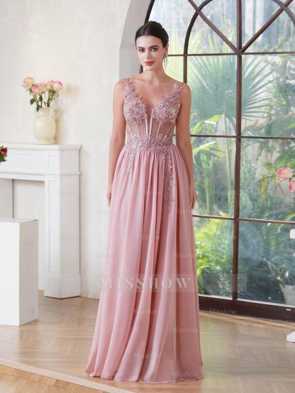 Fabulous A-line Spaghetti Straps Pleated Chiffon Floor Length Dress with Appliques