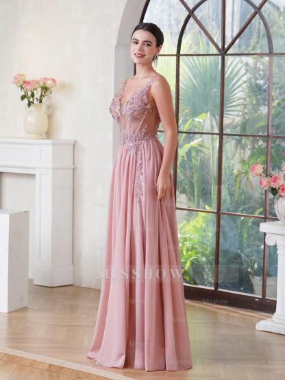 Fabulous A-line Spaghetti Straps Pleated Chiffon Floor Length Dress with Appliques