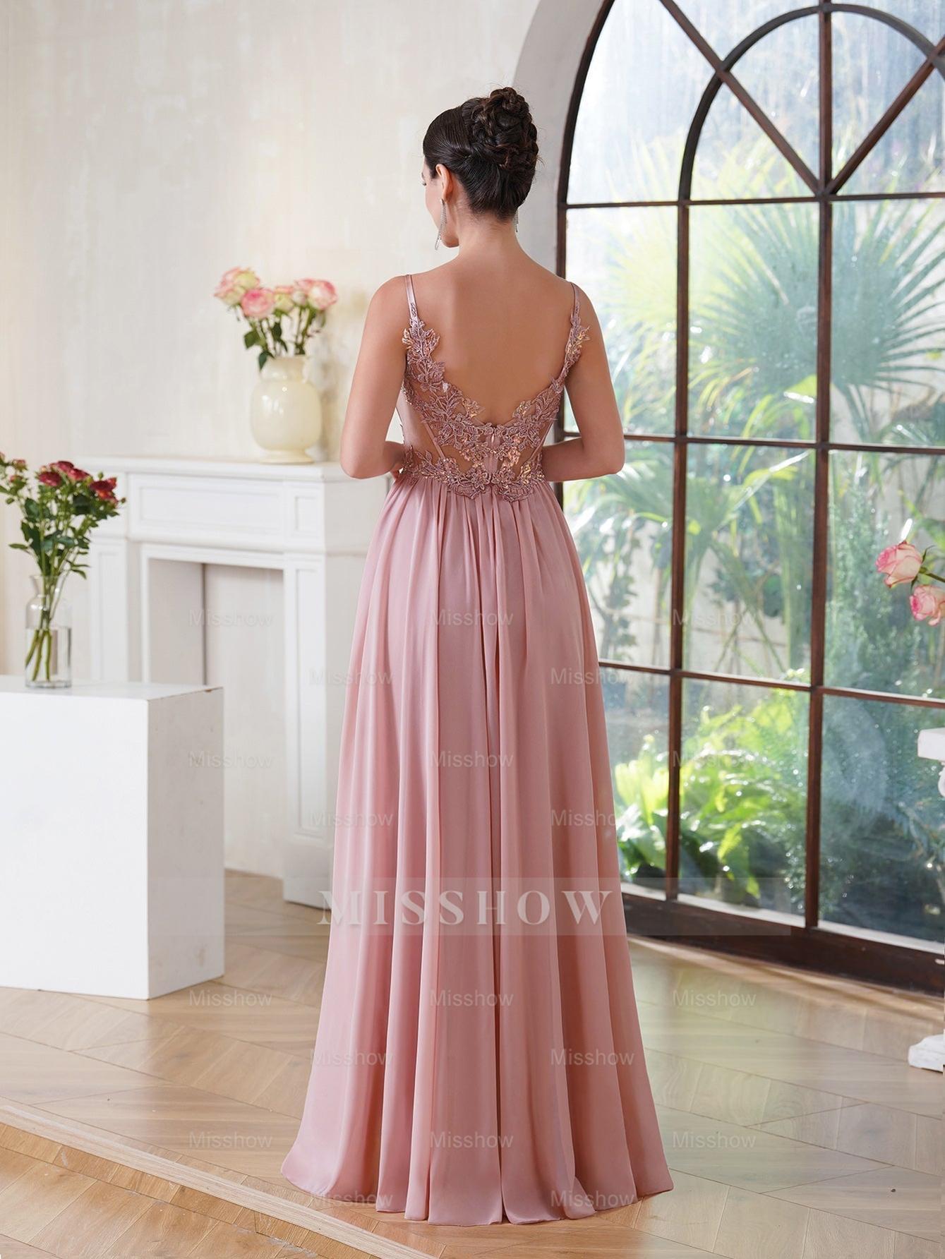 Fabulous A-line Spaghetti Straps Pleated Chiffon Floor Length Dress with Appliques