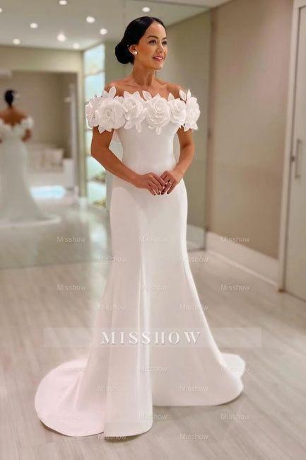 Fabulous Mermaid Satin Off-The-Shoulder Sleeveless White Wedding Dress