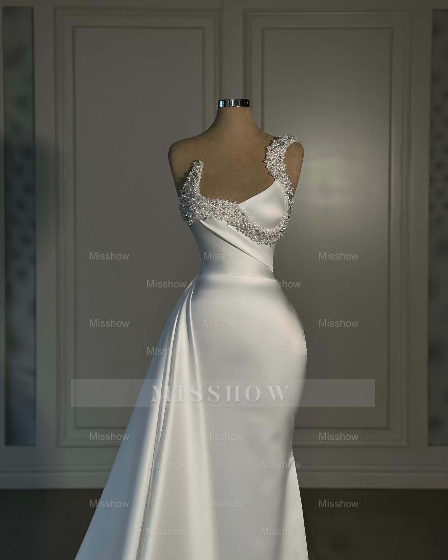 Fabulous Mermaid Satin One Shoulder Sleeveless White Wedding Dresses With Rhinestone