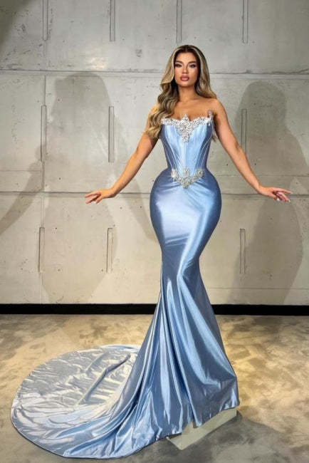 Fabulous Mermaid Satin Sleeveless Prom Evening Dresses With Rhinestone