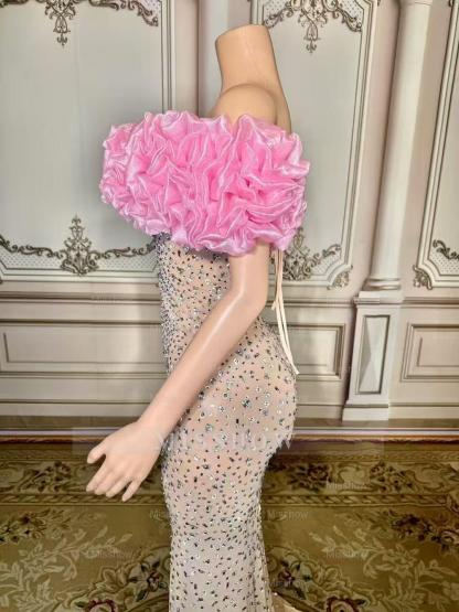 Fabulous Mermaid Strapless Off-The-Shoulder 3D Flowers Beaded Sleeveless Tulle Long Prom Dresses With Slit