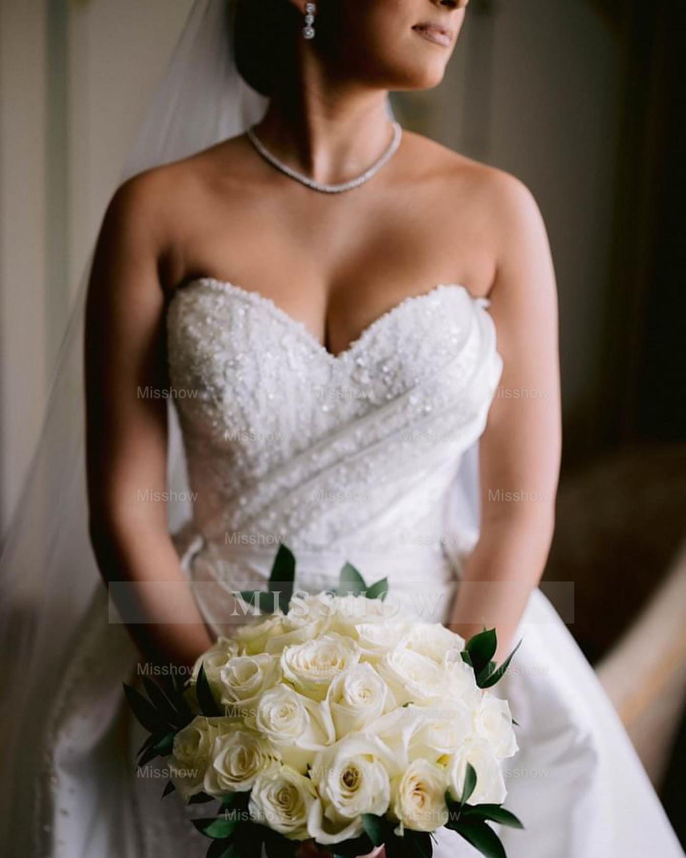 Fabulous White Column Sweetheart Sleeveless Beaded Detachable Train Satin Wedding Dress With Ruffles