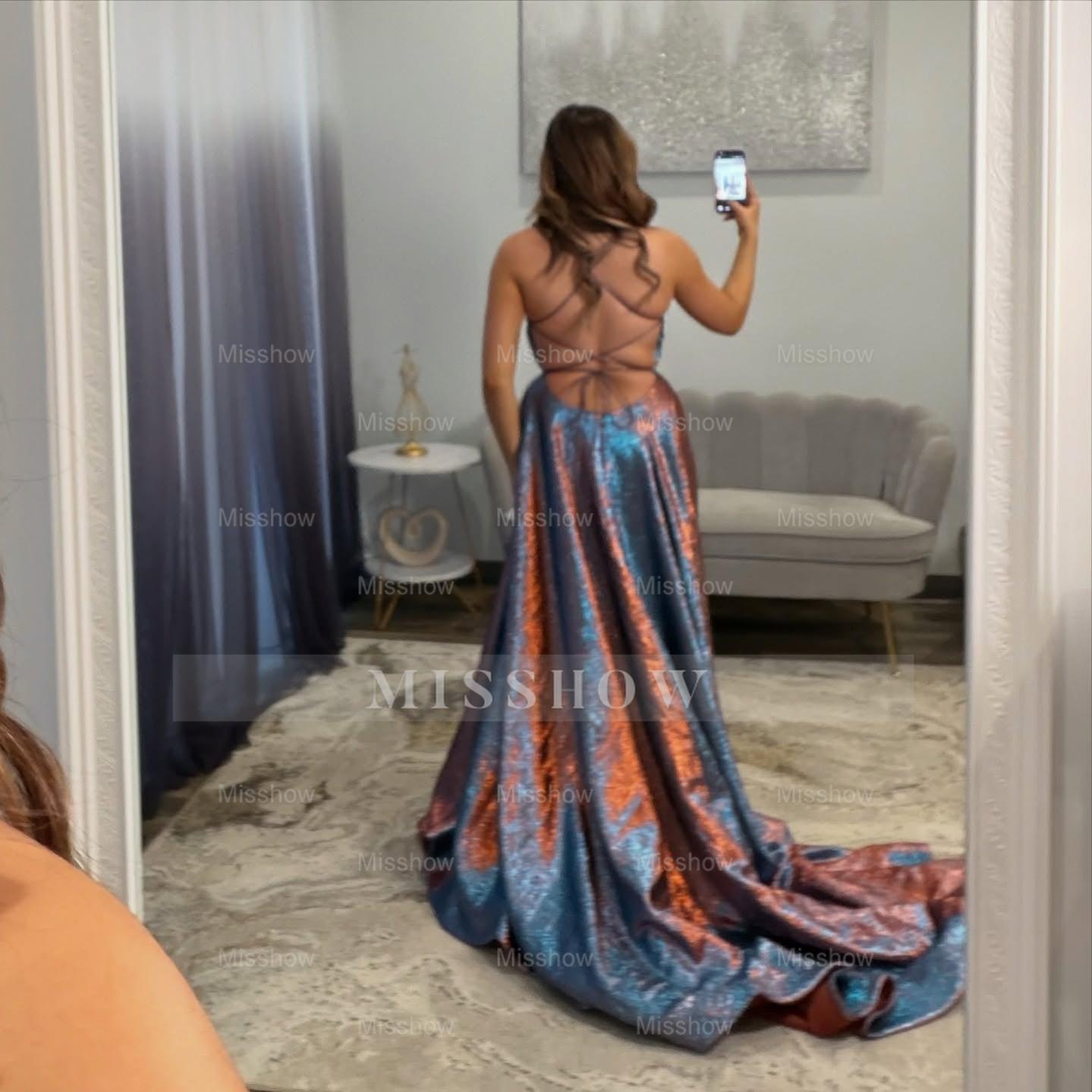 Fashinable Long Simple A-line Speghetti Straps Prom Dress with Slit