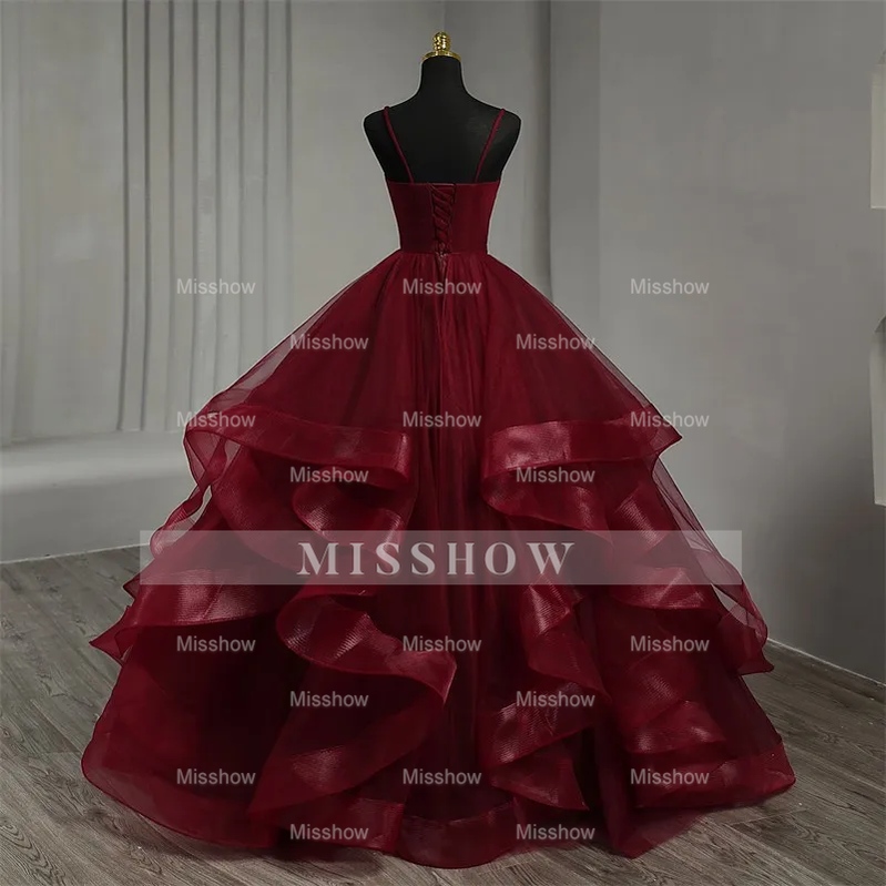 Fashion Classic Burgundy Spaghetti Strap V-neck Sleeveless Prom Dresses