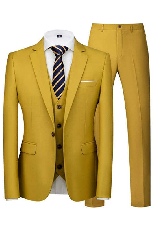 Fashion Mustard Notched Lapel Three-Piece Men's Prom Outfit