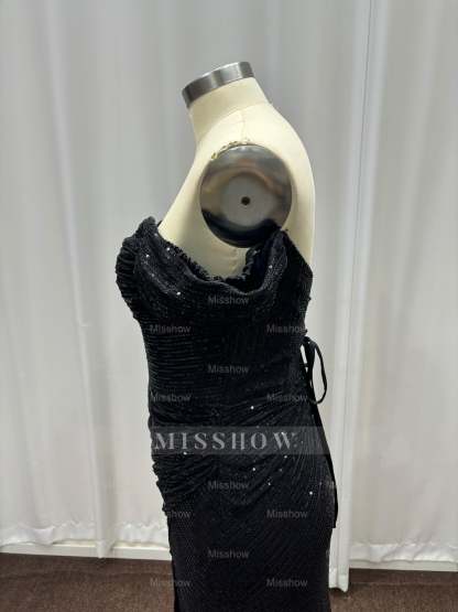 Fashionable Black Off-The-Shoulder Sequined Mermaid Evening Dress with Slit