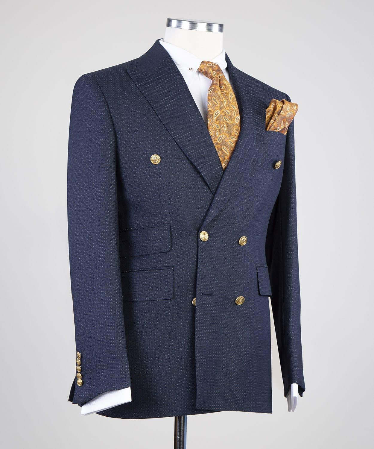 Latest Navy Peak Lapel Double Breasted Business Men’s Suits