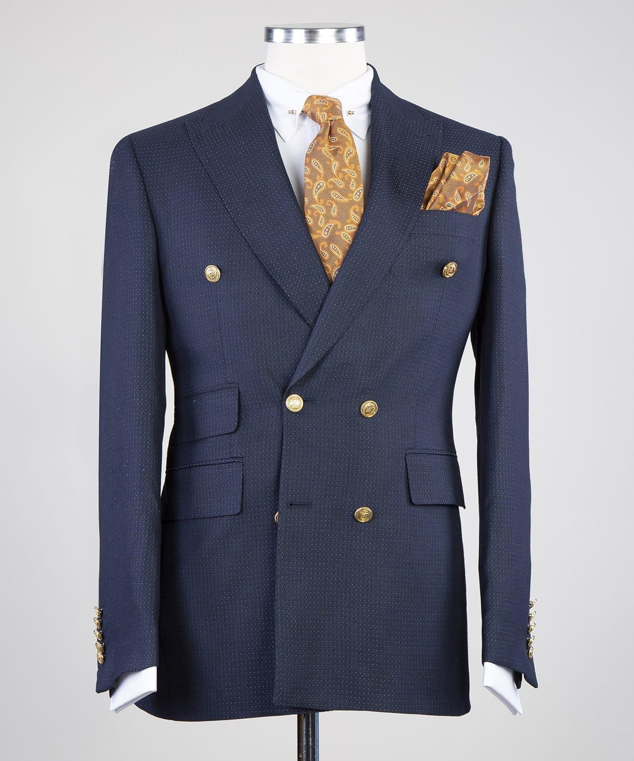 Latest Navy Peak Lapel Double Breasted Business Men’s Suits