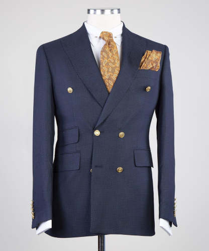 Latest Navy Peak Lapel Double Breasted Business Men’s Suits