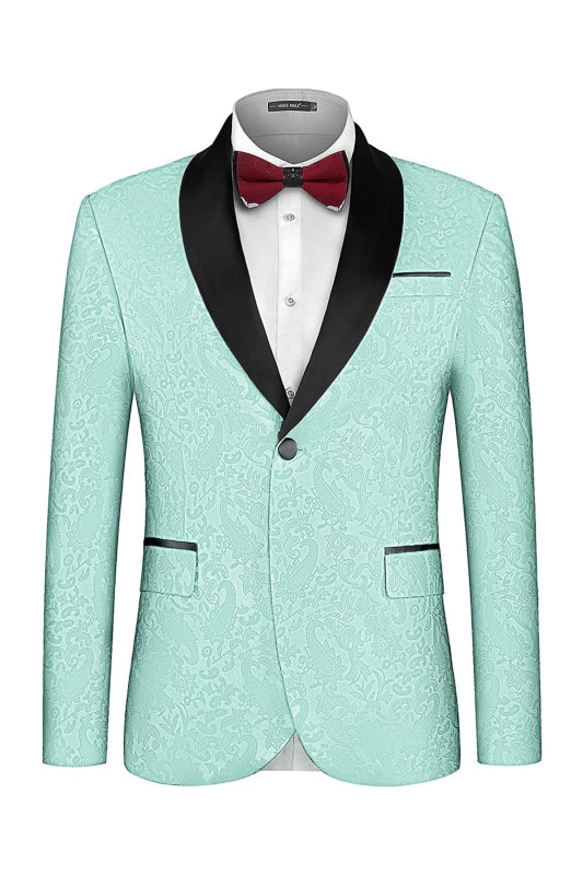 Trendy Mint Jacquard Shawl Collar Wedding Suit