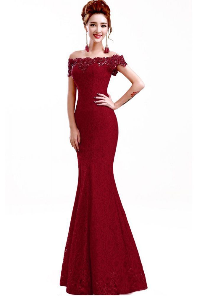 Floor-Length Mermaid Lace Off Shoulder Prom Dresses