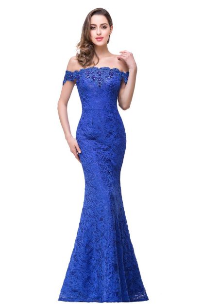 Floor-Length Mermaid Lace Off Shoulder Prom Dresses