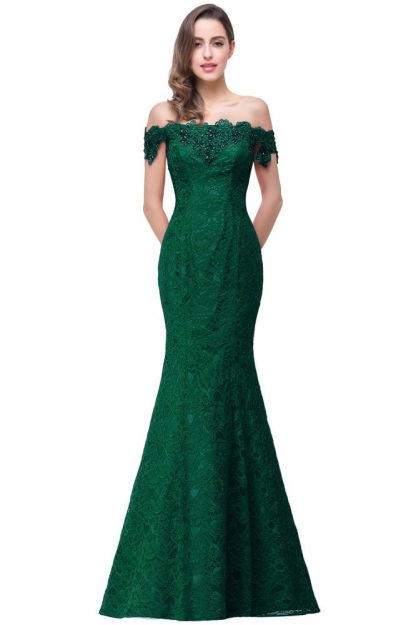 Floor-Length Mermaid Lace Off Shoulder Prom Dresses