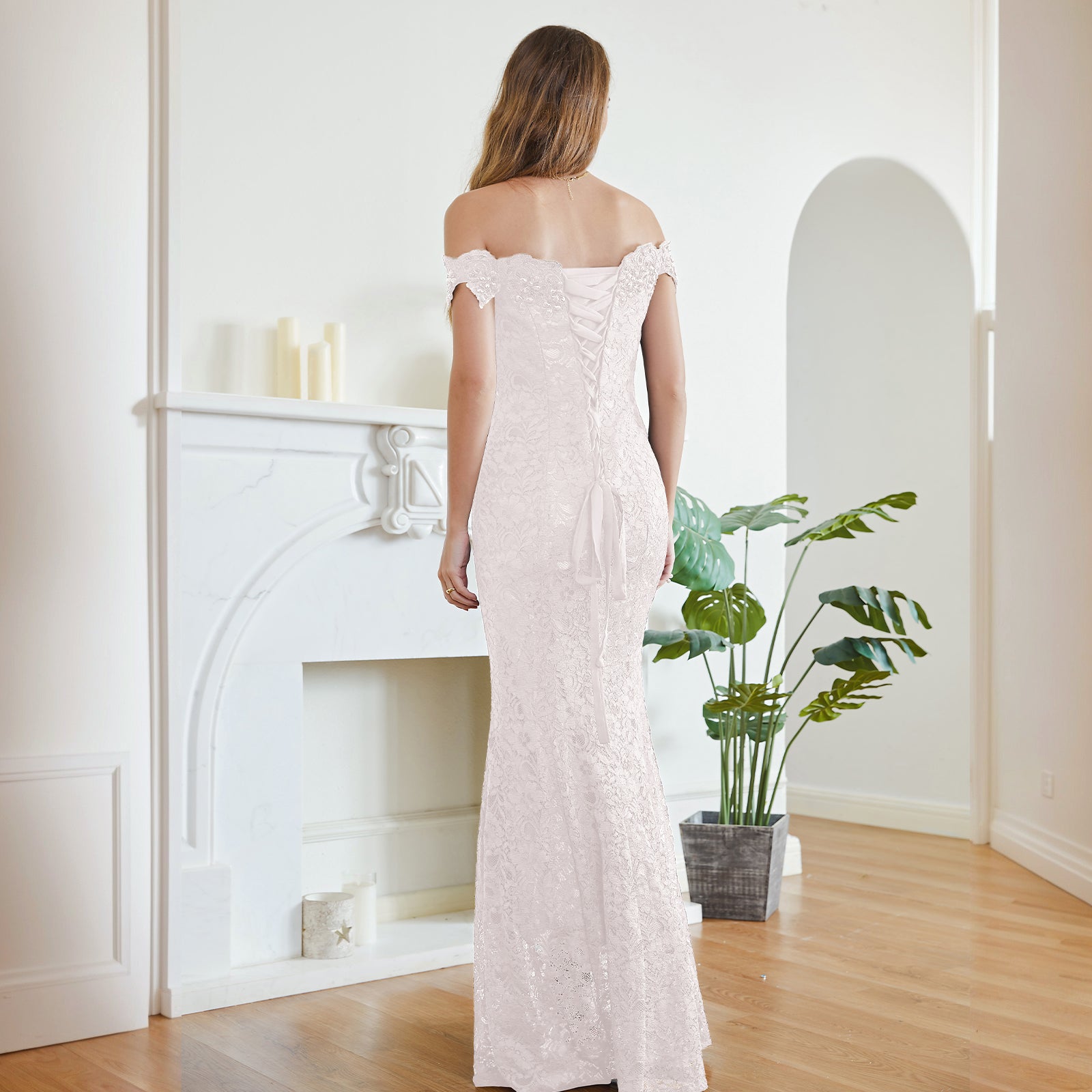 Floor-Length Mermaid Lace Off Shoulder Prom Dresses