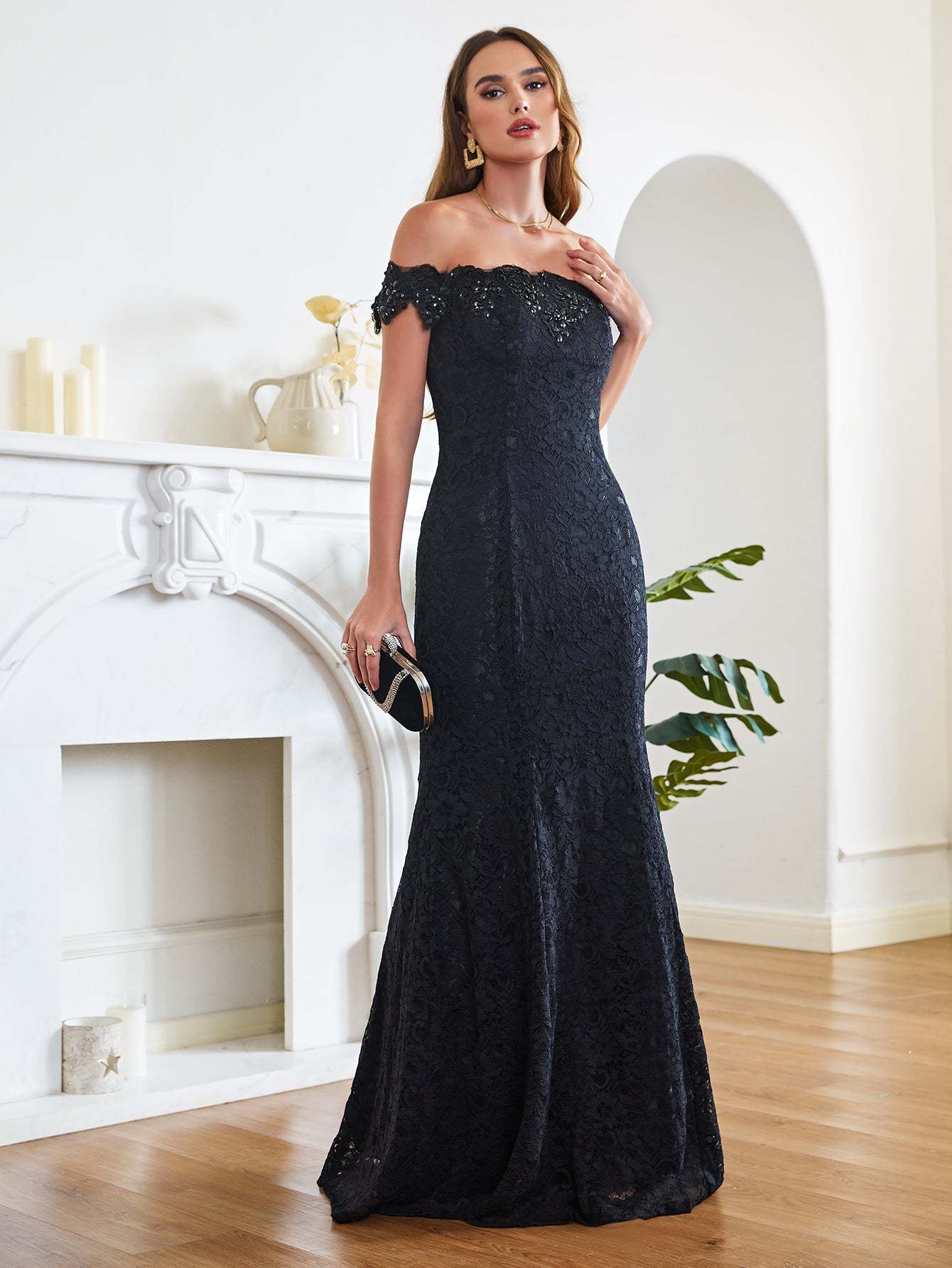 Floor-Length Mermaid Lace Off Shoulder Prom Dresses
