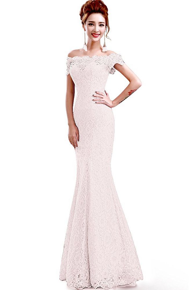 Floor-Length Mermaid Lace Off Shoulder Prom Dresses