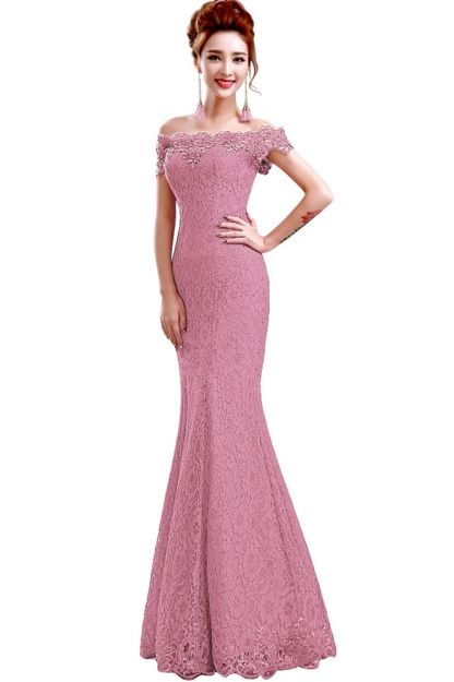 Floor-Length Mermaid Lace Off Shoulder Prom Dresses