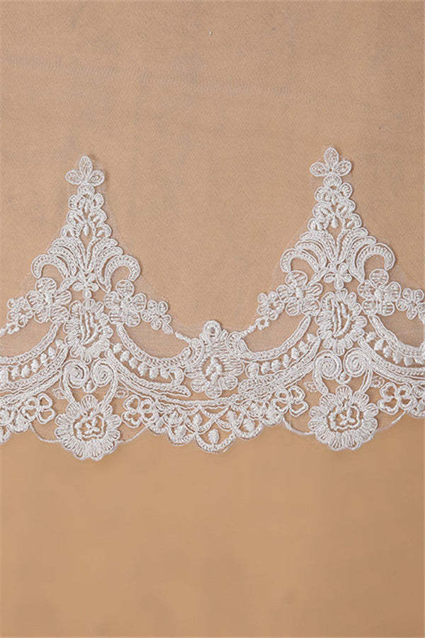 Floral Elegant Tulle Lace Applique Edge 3*1.5M Wedding Veils with Comb