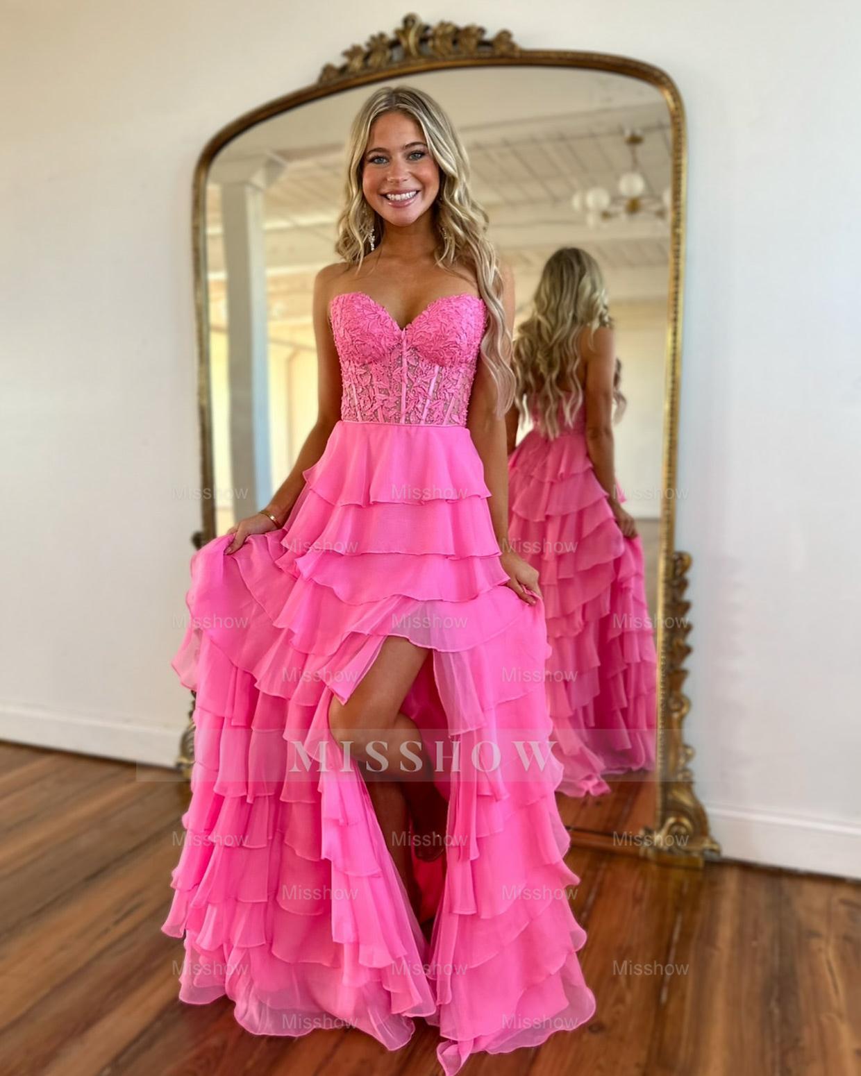 Flowing Blue A-Line Sweetheart Sleeveless Chiffon Prom Dress with Ruffles