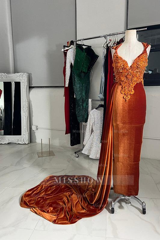 Formal Dress Straps Sleeveless With Appliques Beading Long Trail