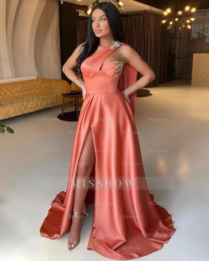 Front Split One Shoulder Sleeveless Mermaid Formal Dress With Beadings Online