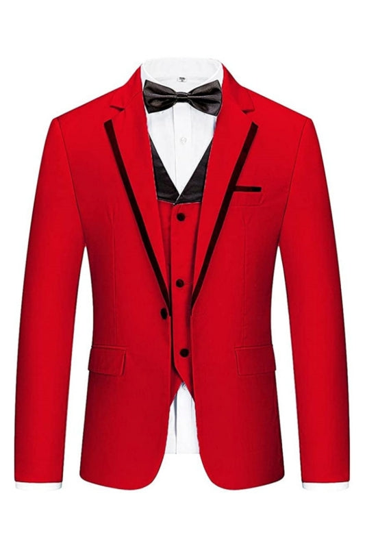 Stylish Red Notched Lapel Three-Piece Men's Prom Suit