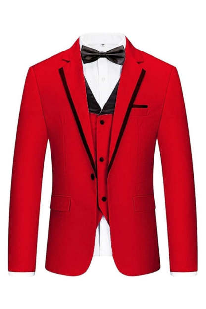 Stylish Red Notched Lapel Three-Piece Men's Prom Suit