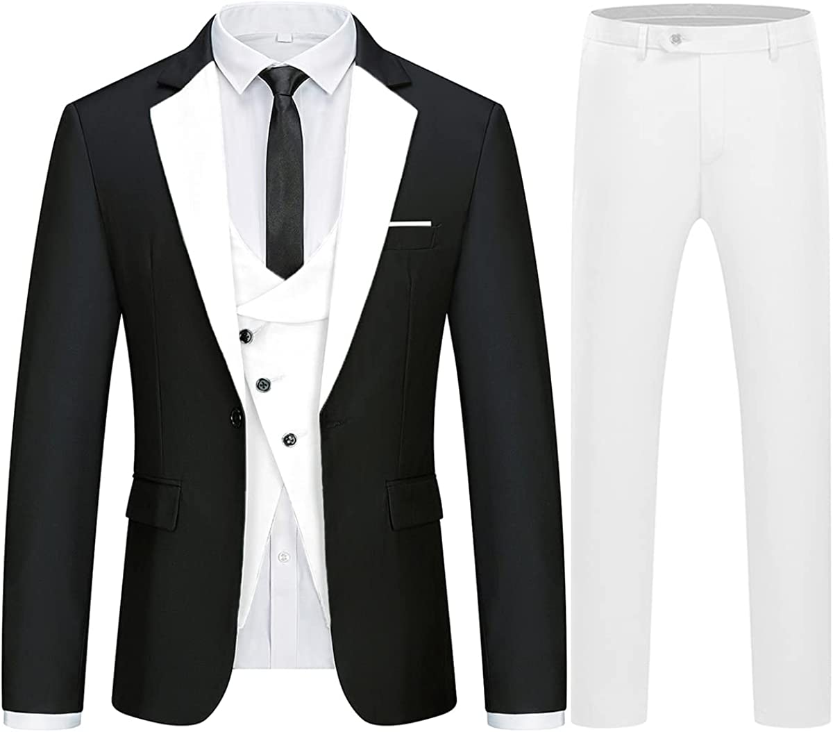 Luxurious Black And White Three-Piece Men's Prom Ensemble