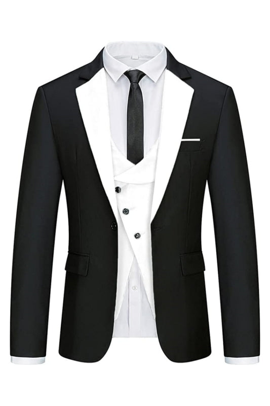 Luxurious Black And White Three-Piece Men's Prom Ensemble