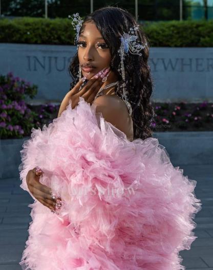 Girly Long Pink Sweetheart Sleeveless Mermaid Sequined Prom Dress with Rhinestones and Detachable Train