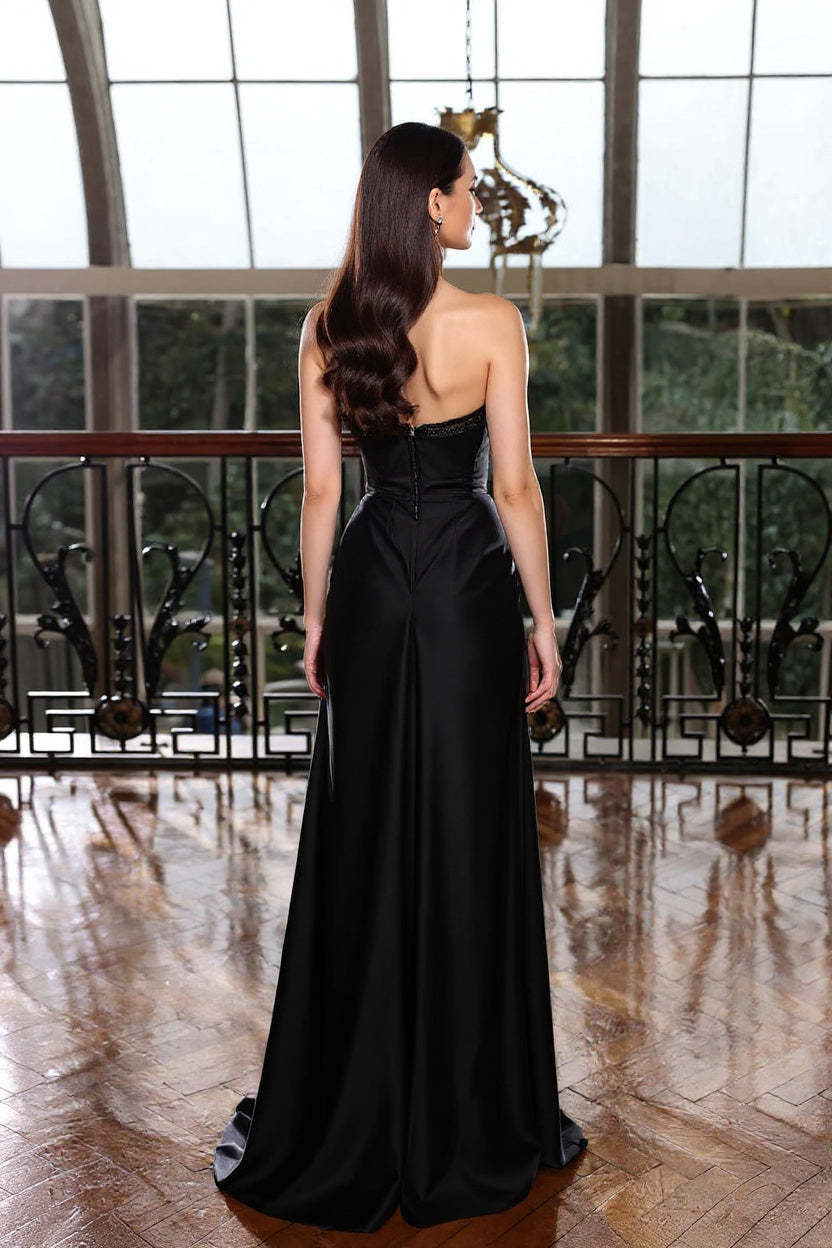 Glamorous Black Formal Dress Sleeveless Strapless With High Slit