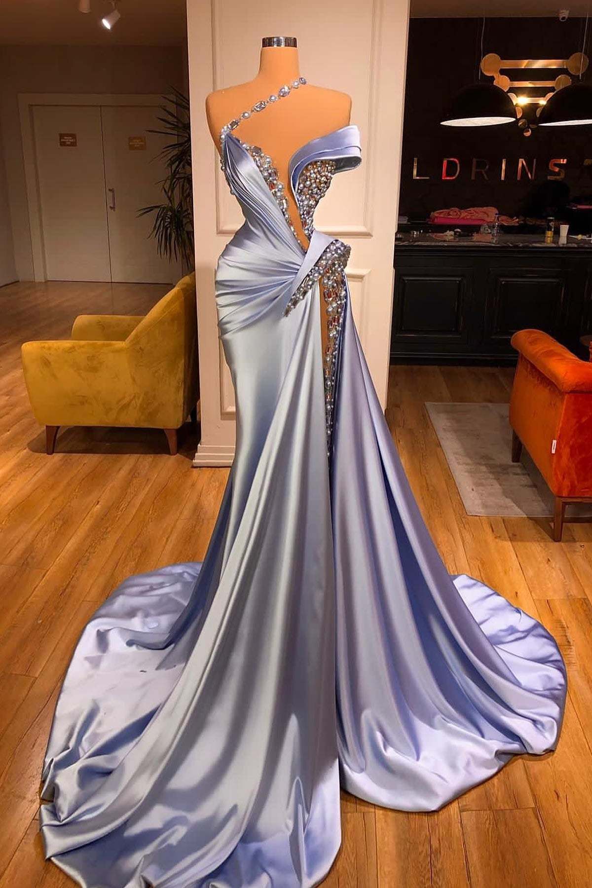 Glamorous Long Off-the-shoulder Lace Sequined Prom Dress With Slit