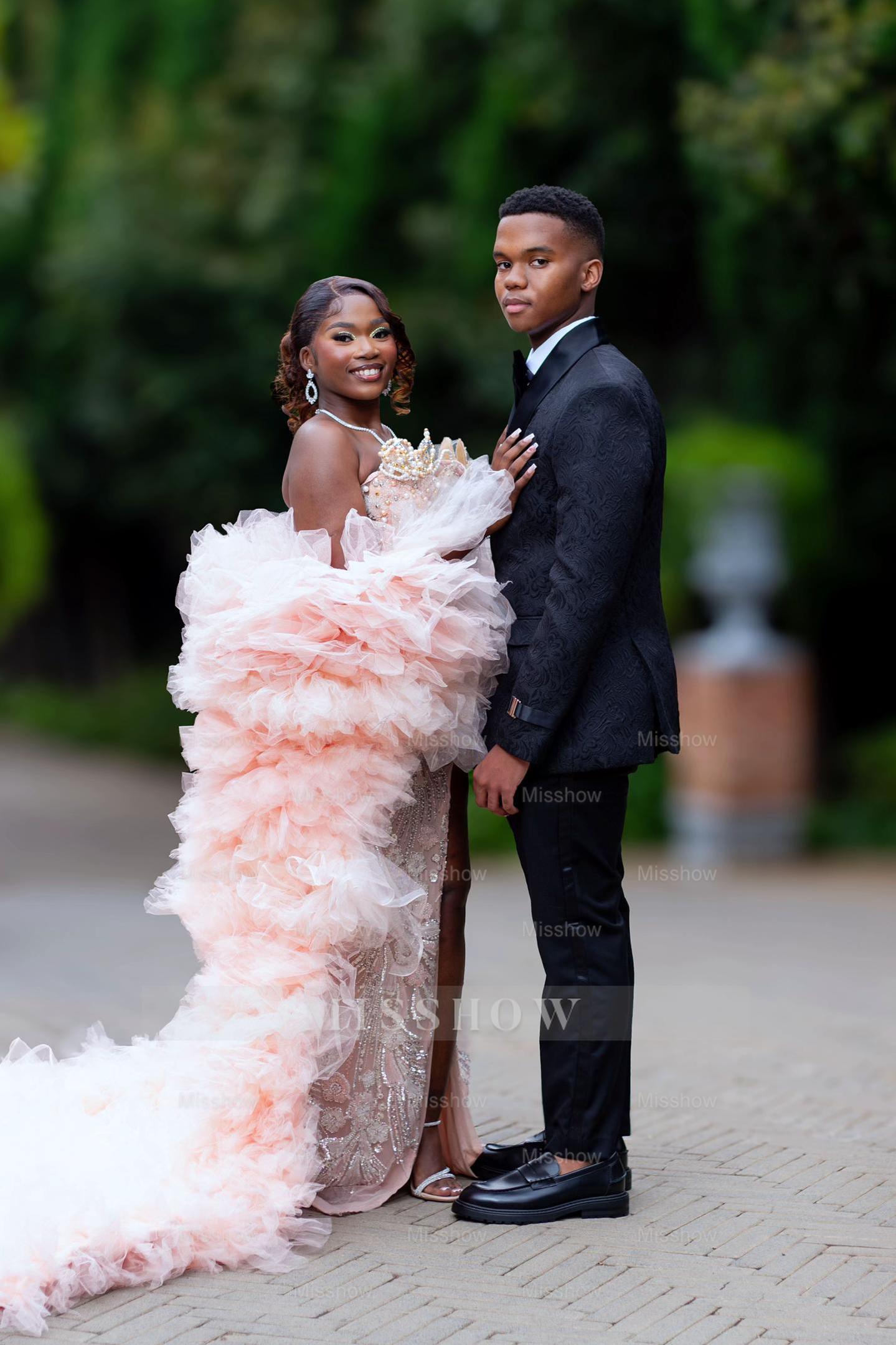 Glamorous Long Pink Sweetheart Sleeveless Mermaid Prom Dress with Slit and Detachable Train