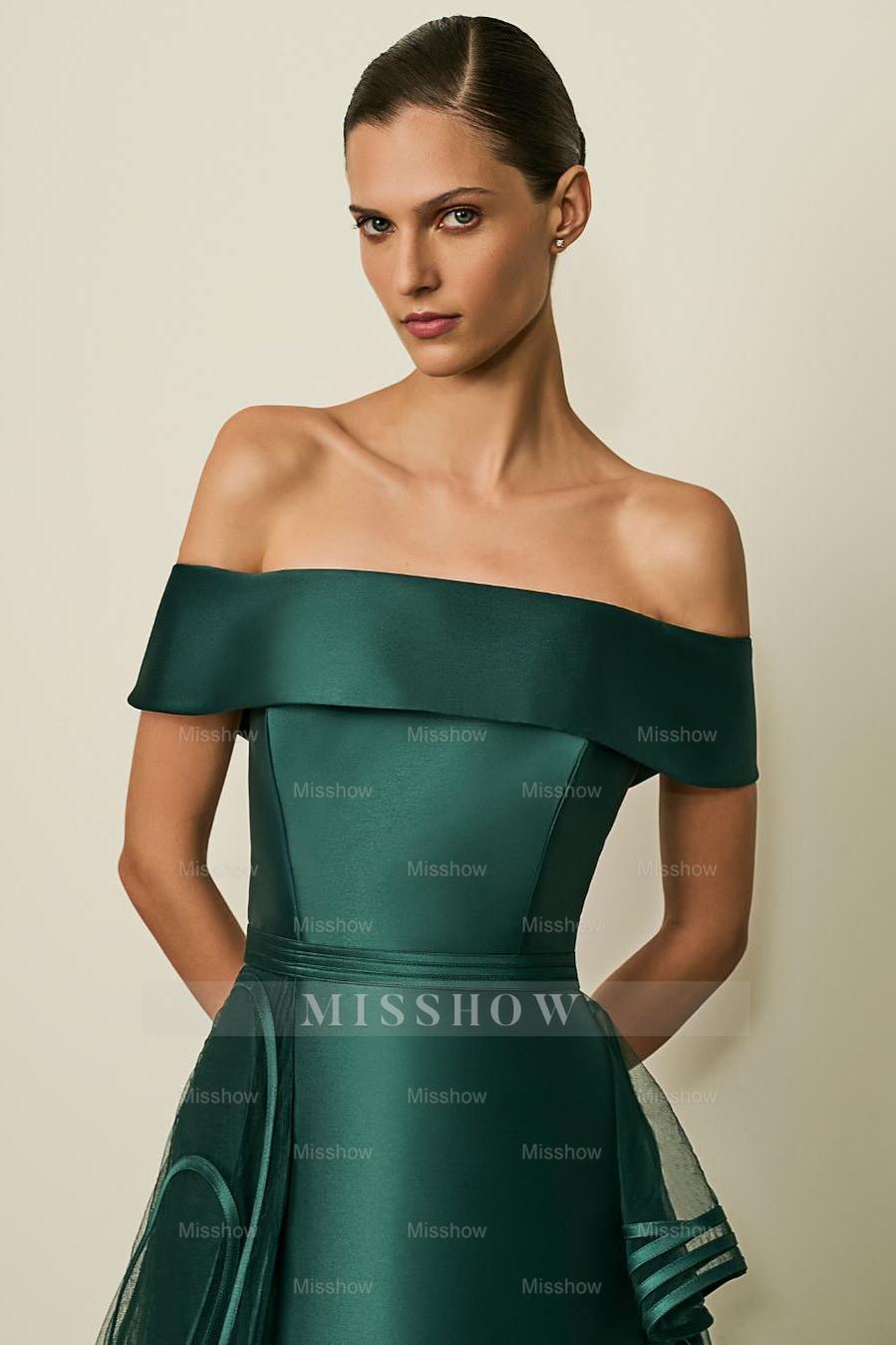 Glamorous Off the Shoulder Sleeveless Long Formal Dress With Tulle